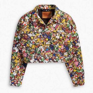 Levis x Super Mario Bros Jean Jacket Womens Small Cropped Graphic Print New‎